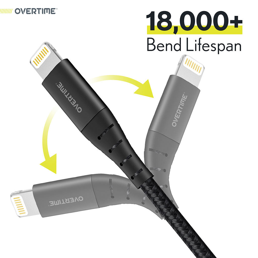 Overtime 10Ft Braided iPhone Charger Cord | Apple MFI Certified USB to Lightning Cable - Black