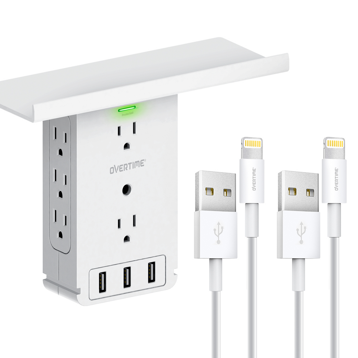Outlet Shelf 11-Port Wall Charger and Surge Protector with Lightning Cable (2-Pack 6ft)