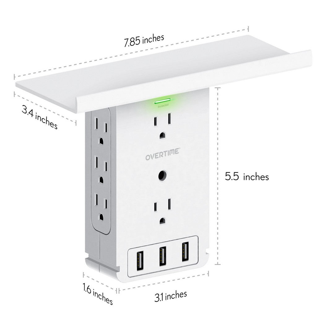Outlet Shelf- Multi-Port Wall Charger Surge Protector - with Lightning Cable (6ft)