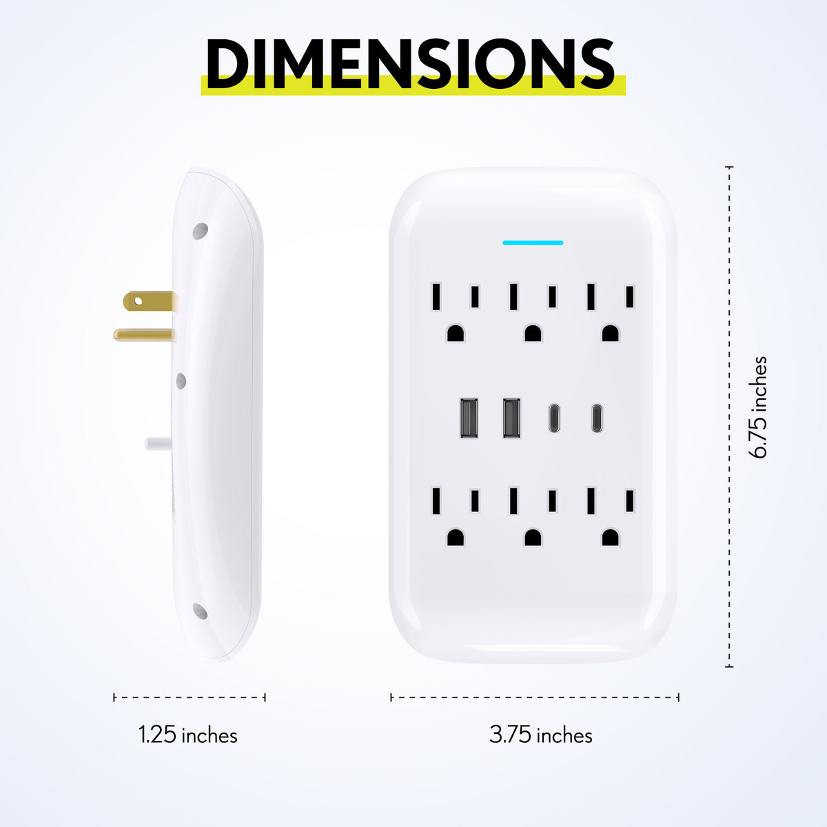Outlet Extender 10-Port Wall Charger Surge Protector with Lightning Cable (4ft)