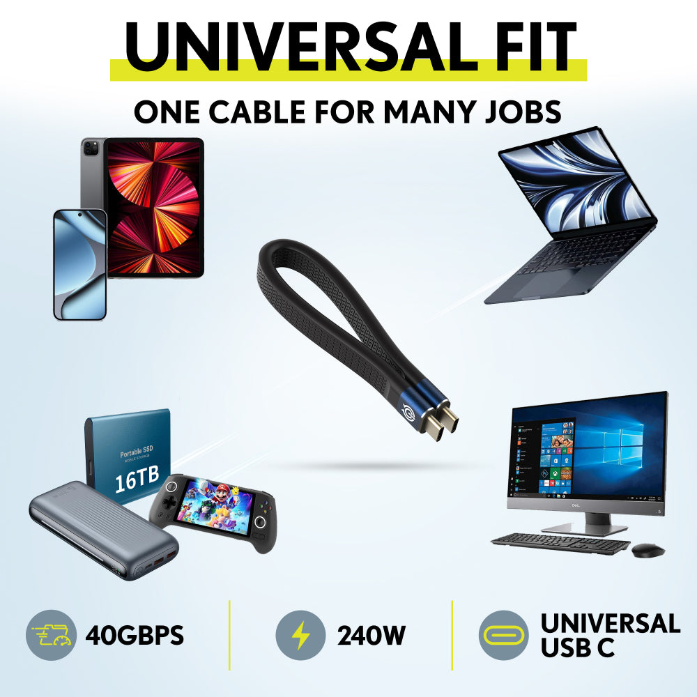 Overtime C15 USB-C to USB-C 240W Fast Charging & Data Cable - 6-Inch Includes Keychain and Cap, Black