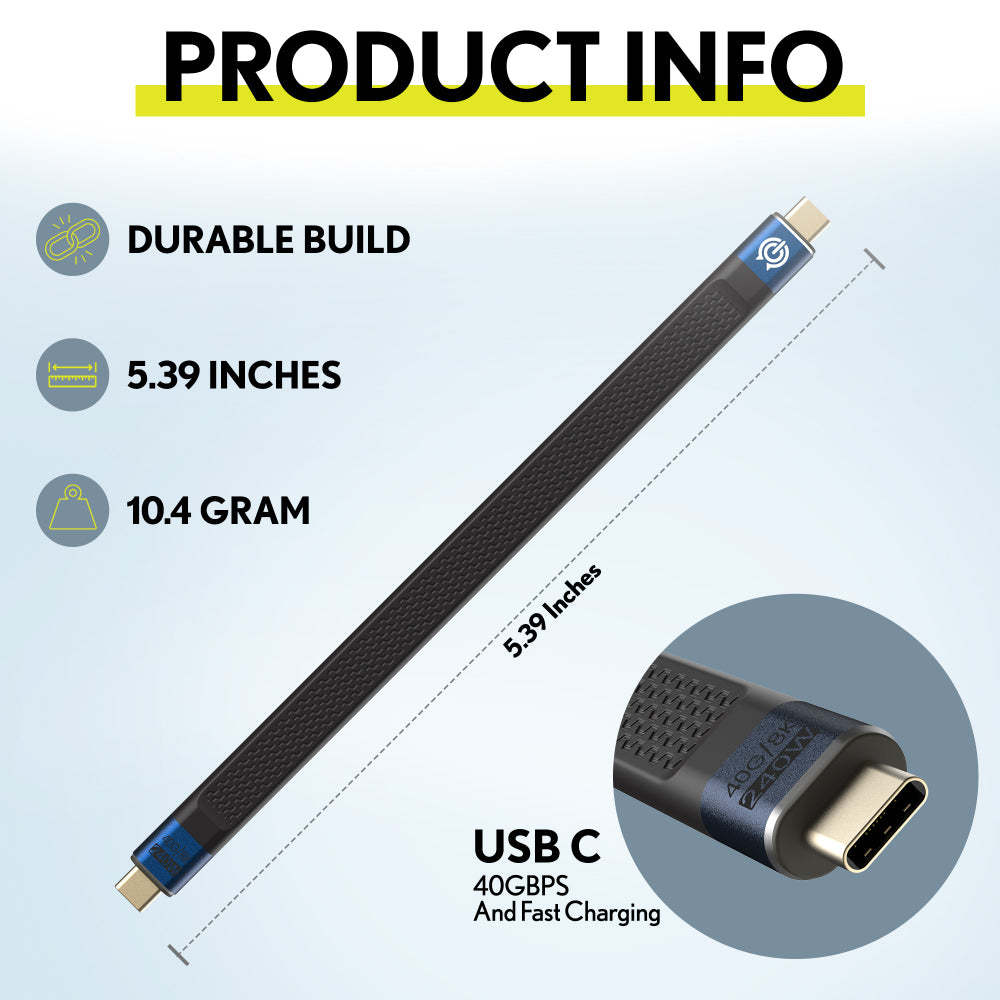 Overtime C15 USB-C to USB-C 240W Fast Charging & Data Cable - 6-Inch Includes Keychain and Cap, Black