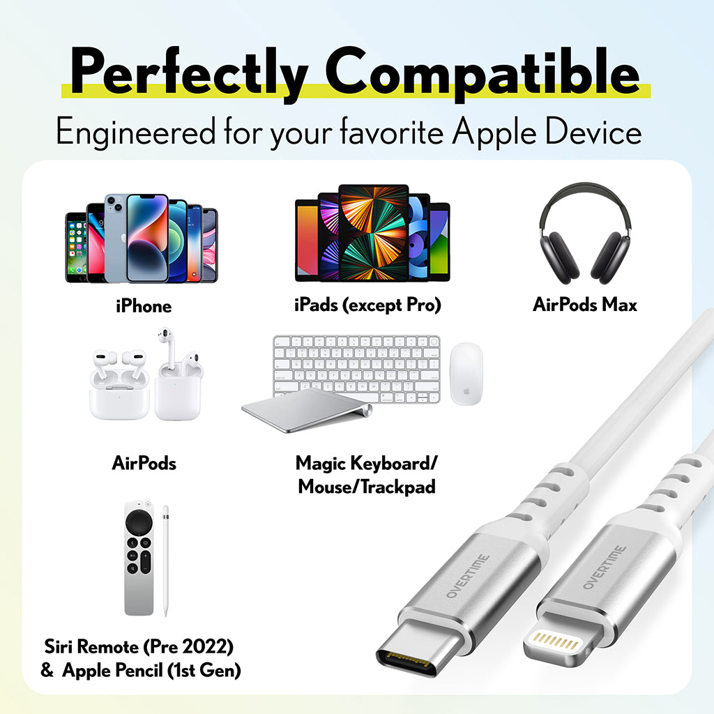 Overtime 3-Pack USB-C to Lightning Cables Bundle, White
