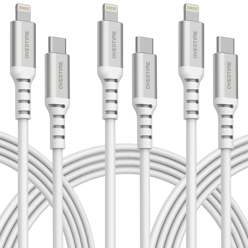 Overtime 3-Pack USB-C to Lightning Cables Bundle, White