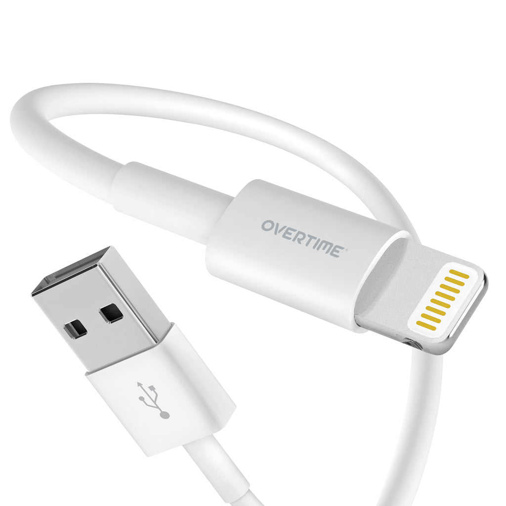 Overtime 1Ft iPhone Charger Cord | Apple MFI Certified USB to Lightning Cable - White