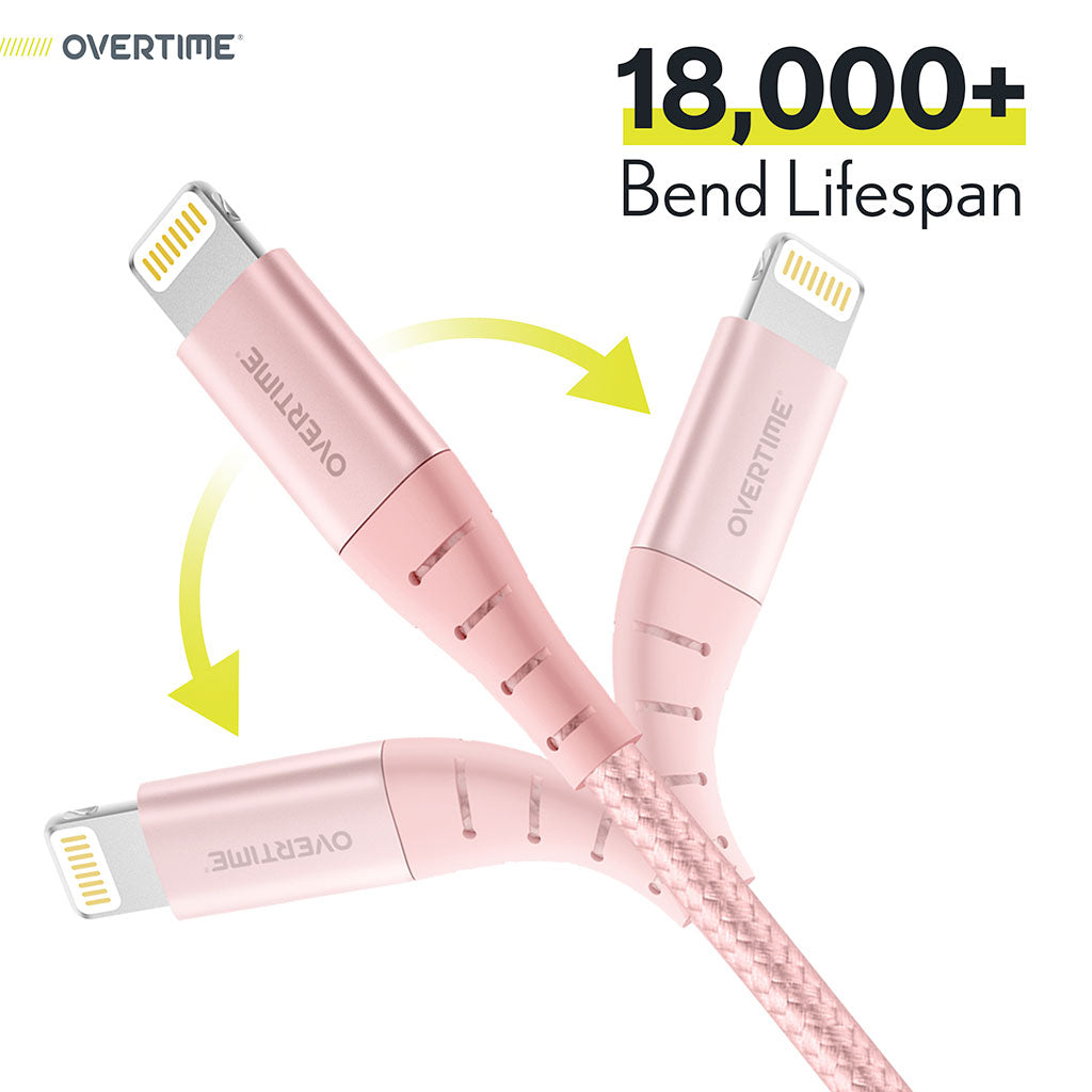 Overtime 6Ft Braided USB to Lightning Cable (2 Pack) - Rose Gold