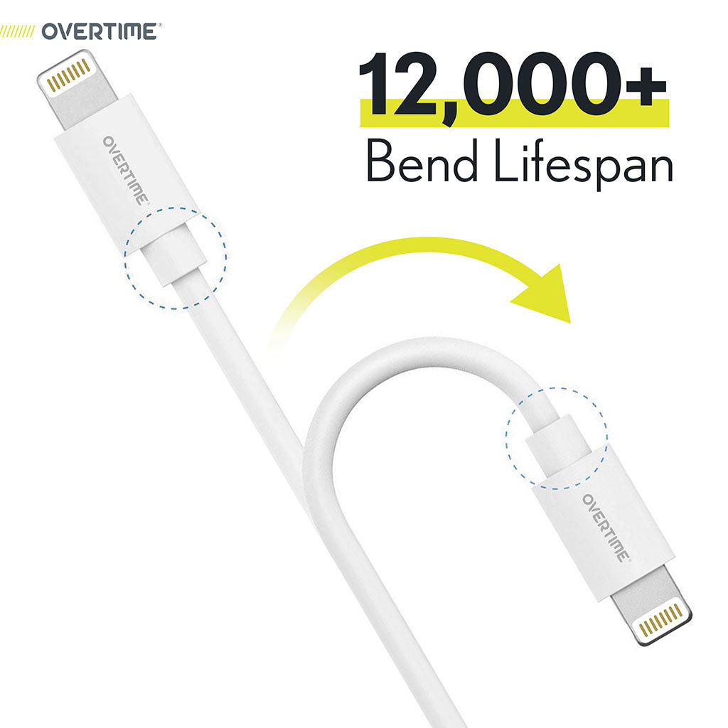 Overtime 4Ft iPhone Charger Cord | Apple MFI Certified USB to Lightning Cable - White