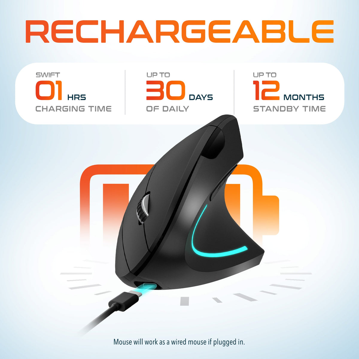 Mouse Ergonomic Wireless Rechargeable