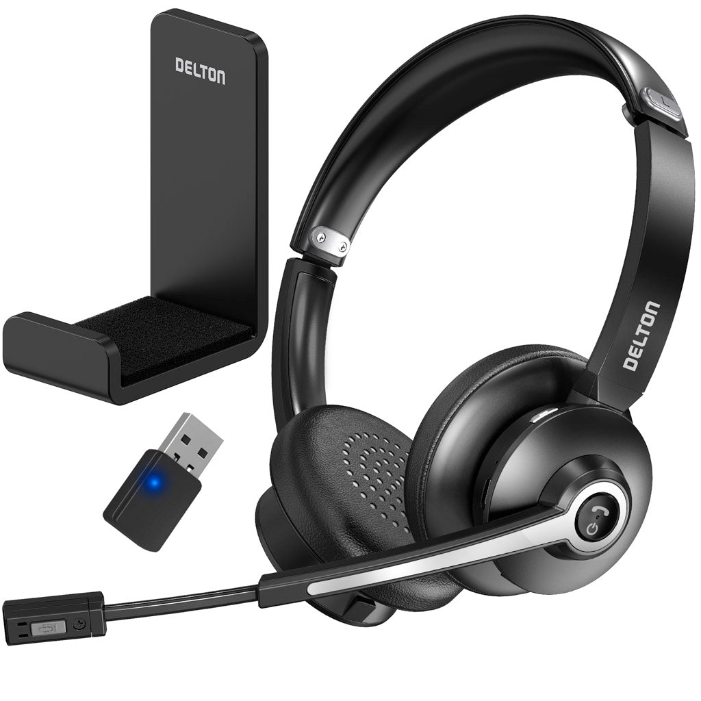 Delton 30X Noise Cancelling 2-Earpiece Computer Headset + Auto Pairing USB + Hook